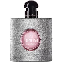 Yves Saint Laurent Black Opium Glitter Eau De Parfum 50ml, silver glitter bottle with pink circular label.