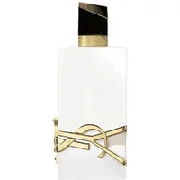 White Yves Saint Laurent Libre L'Eau Nue Parfum bottle, gold YSL logo, black and gold cap, 90ml size.
