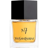 Yves Saint Laurent M7 Eau De Toilette 80ml, square glass bottle with black cap, amber liquid, bold logo on front.