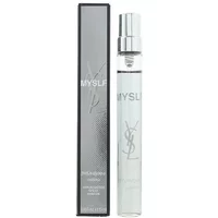 Clear Yves Saint Laurent MYSLF L'Absolu Parfum 10ml bottle with silver cap and sleek black box.