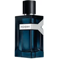 Dark blue Yves Saint Laurent Y Eau De Parfum Intense bottle with black cap and silver Y-shaped logo band.