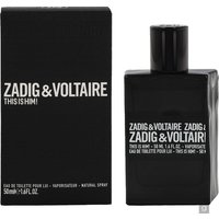Black rectangular Zadig & Voltaire This Is Him! Eau de Toilette bottle with matching black cap, 50ml size.