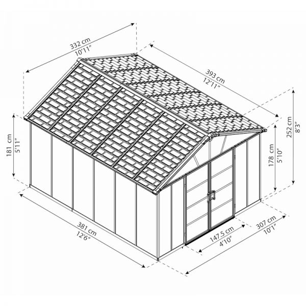 11' x 13.1' Palram Canopia Yukon Premium Dark Grey Skylight Plastic Shed with WPC Floor (3.32m x 3.93m) - image 5