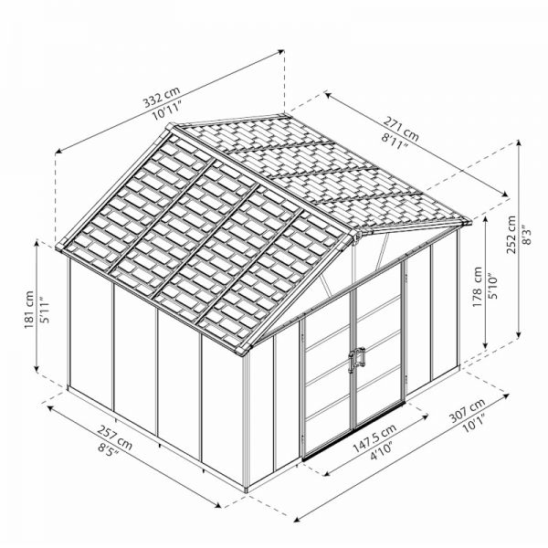 11' x 9' Palram Canopia Yukon Premium Dark Grey Skylight Plastic Shed (3.32m x 2.71m) - image 5