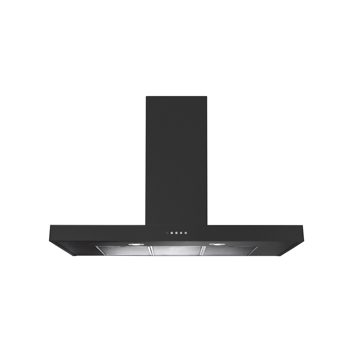 Sleek 90cm flat hood in slate gray by Rangemaster, featuring a minimalist design, stainless steel accents, and integrated LED lights for modern kitchens.