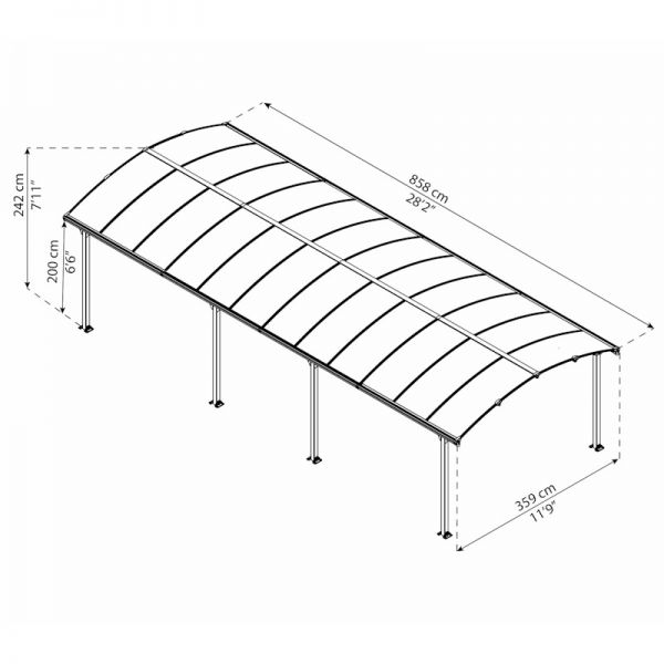 12' x 28' Palram Canopia Arcadia 8500 Grey Metal Carport (3.59m x 8.58m) - image 5