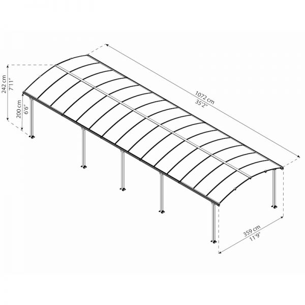 12' x 35' Palram Canopia Arcadia 10600 Grey Metal Carport (3.59m x 10.72m) - image 5