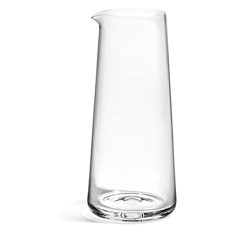 Clear glass carafe with a sleek, modern design, featuring a tapered body and a spout for easy pouring, part of the Royal Doulton 1815 collection.