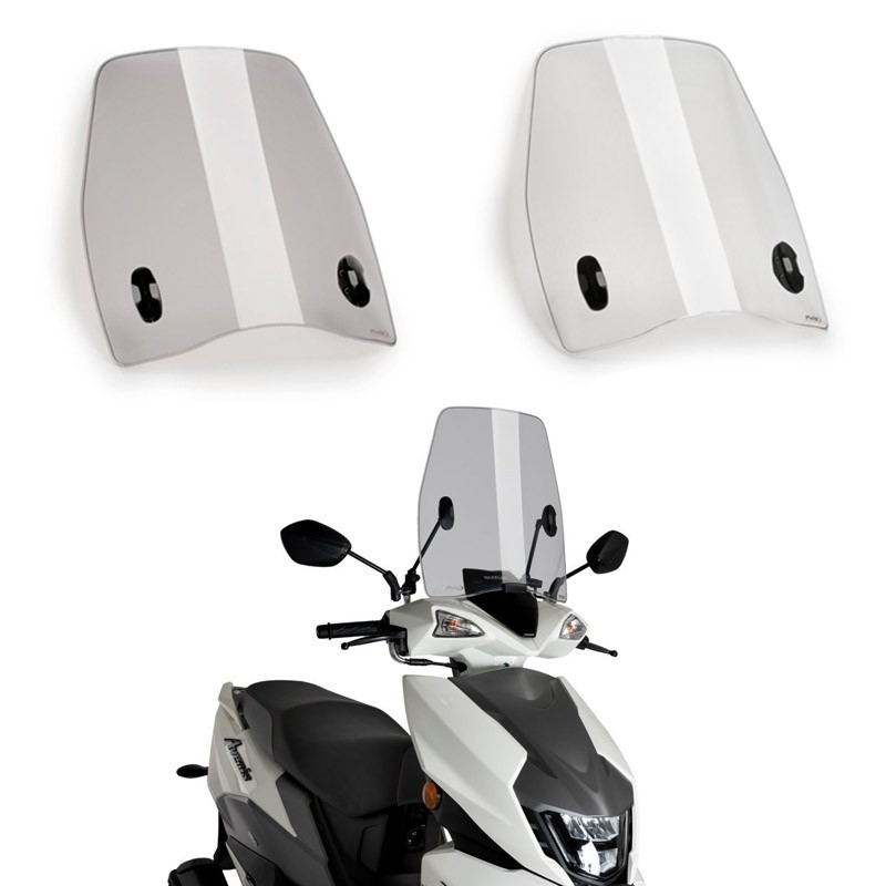 Light smoke Puig Urban Screen for Suzuki Avenis 125i (2021-2024), featuring a sleek design with two mounting holes, enhancing wind protection for riders.