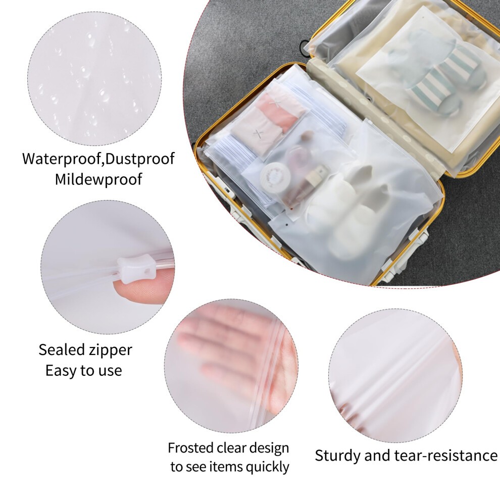24 Pcs Reusable Ziplock Bags,Travel Clothes Storage Bags,Plastic Hospital Bag Organiser Pouches,Essentials Frosted Resealable Waterproof Luggage Bags for Clothes,Maternity,Shoes, Cosmetics,5 Sizes - image 2