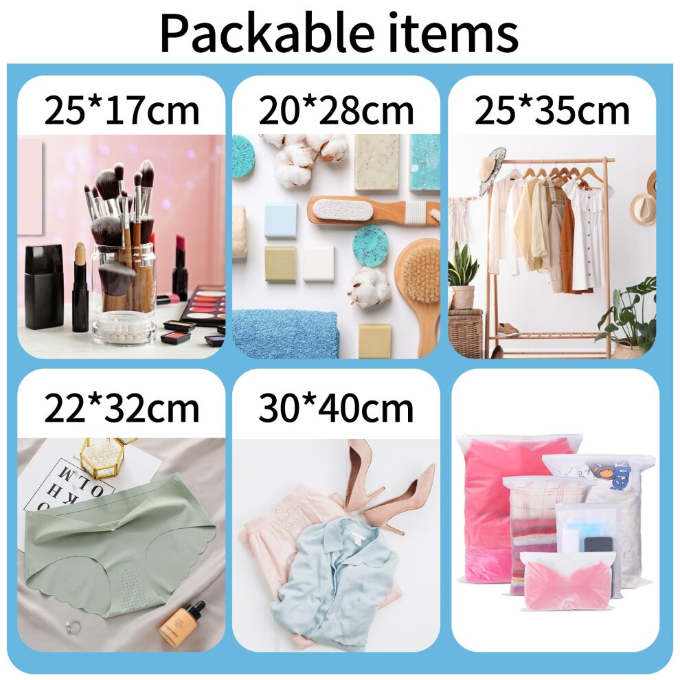 24 Pcs Reusable Ziplock Bags,Travel Clothes Storage Bags,Plastic Hospital Bag Organiser Pouches,Essentials Frosted Resealable Waterproof Luggage Bags for Clothes,Maternity,Shoes, Cosmetics,5 Sizes - image 4