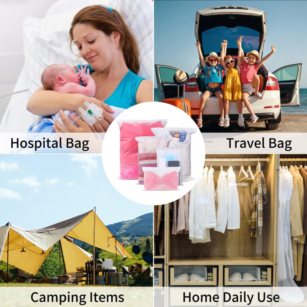 24 Pcs Reusable Ziplock Bags,Travel Clothes Storage Bags,Plastic Hospital Bag Organiser Pouches,Essentials Frosted Resealable Waterproof Luggage Bags for Clothes,Maternity,Shoes, Cosmetics,5 Sizes - image 5