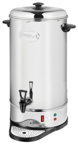 Stainless steel catering urn with a polished finish, 2.5kW power, 26L capacity, handles on the sides, a tap for dispensing, and indicator lights on the base.
