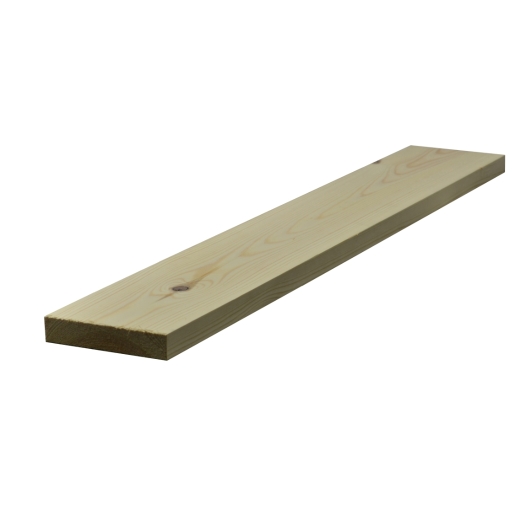 Light-colored redwood plank with a planed square edge, measuring 32mm x 138mm, finished size 27mm x 130mm, showcasing a smooth surface and natural wood grain.