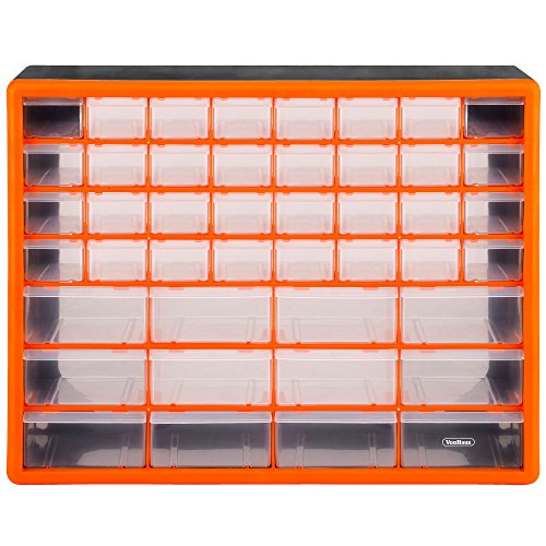 44-drawer storage organizer by VonHaus features a black top and vibrant orange frame, with clear plastic drawers for easy visibility and organization of small items.