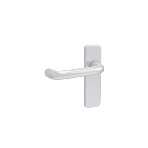 Round bar lever handle in polished aluminium, featuring a sleek 19mm back plate with a smooth, modern design and a rounded grip for easy use.