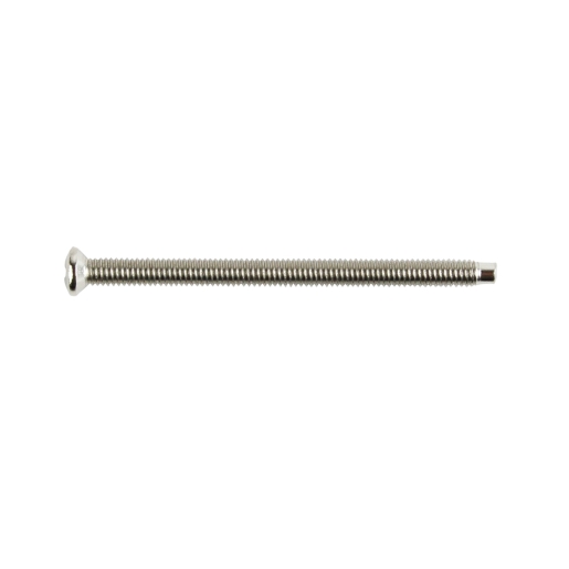 Long 50mm electrical screw in a silver metallic finish, featuring a flat head and spiral threading, packaged in a set of 50 by 4Trade.