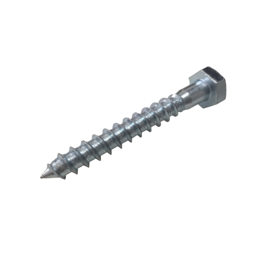 M10 x 75mm coach screw with a bright zinc plated finish, featuring a hexagonal head and sharp tip, designed for durability and strength, sold in a pack of 20.