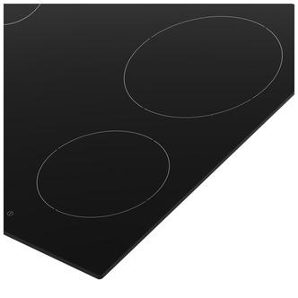 Black ceramic hob featuring four circular cooking zones, sleek surface design, and a modern aesthetic, ideal for contemporary kitchens.