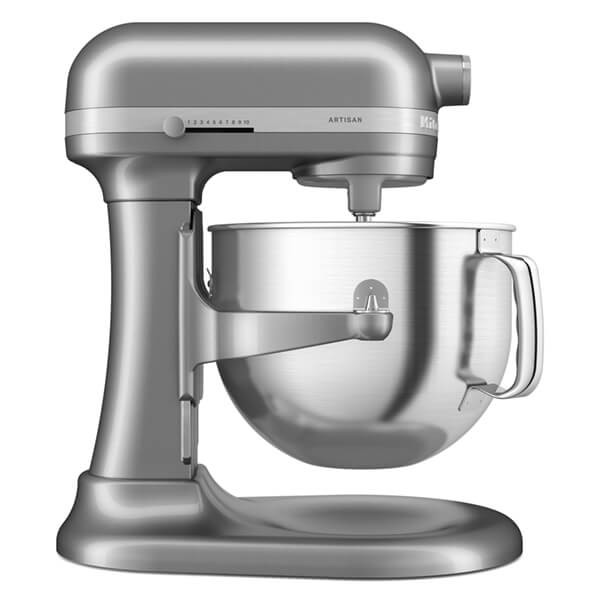 6.6L KitchenAid ARTISAN Bowl Lift Mixer in Contour Silver features a stainless steel bowl, sturdy base, and a sleek, modern design with a polished finish.