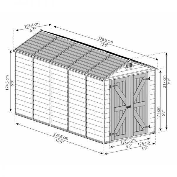 6' x 12' Palram Canopia Tan Skylight Plastic Shed (1.85m x 3.79m) - image 4