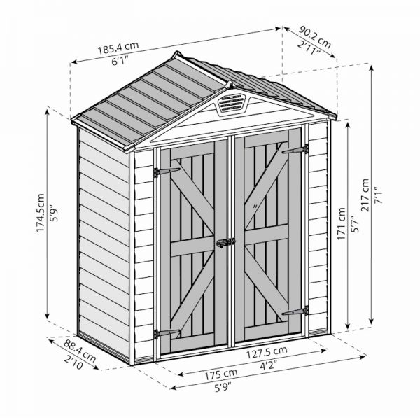 6' x 3' Palram Canopia Tan Skylight Plastic Shed (1.85m x 0.9m) - image 4