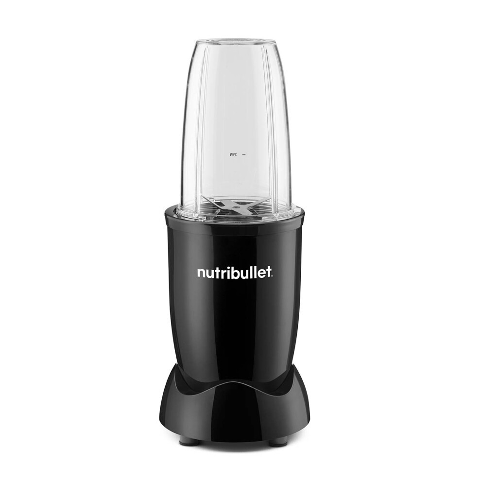 Black NutriBullet 02548 600 Series Blender with a sleek design, featuring a transparent blending cup and a sturdy base, ideal for smoothies and food preparation.