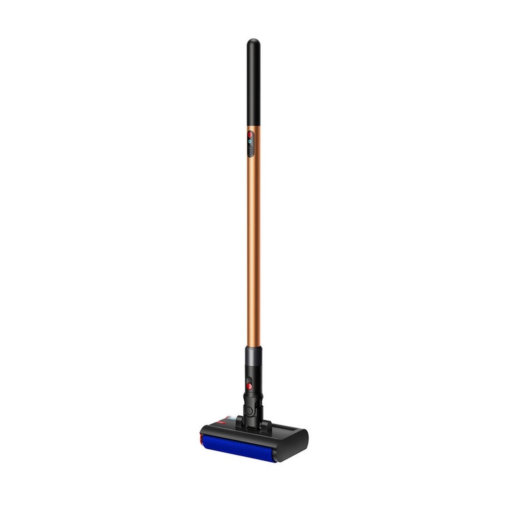 Dyson PencilWash Slim Wet Floor Cleaner in copper and black, featuring a slim design, a wide cleaning head, and a handle for easy maneuverability, with up to 30 minutes of run time.