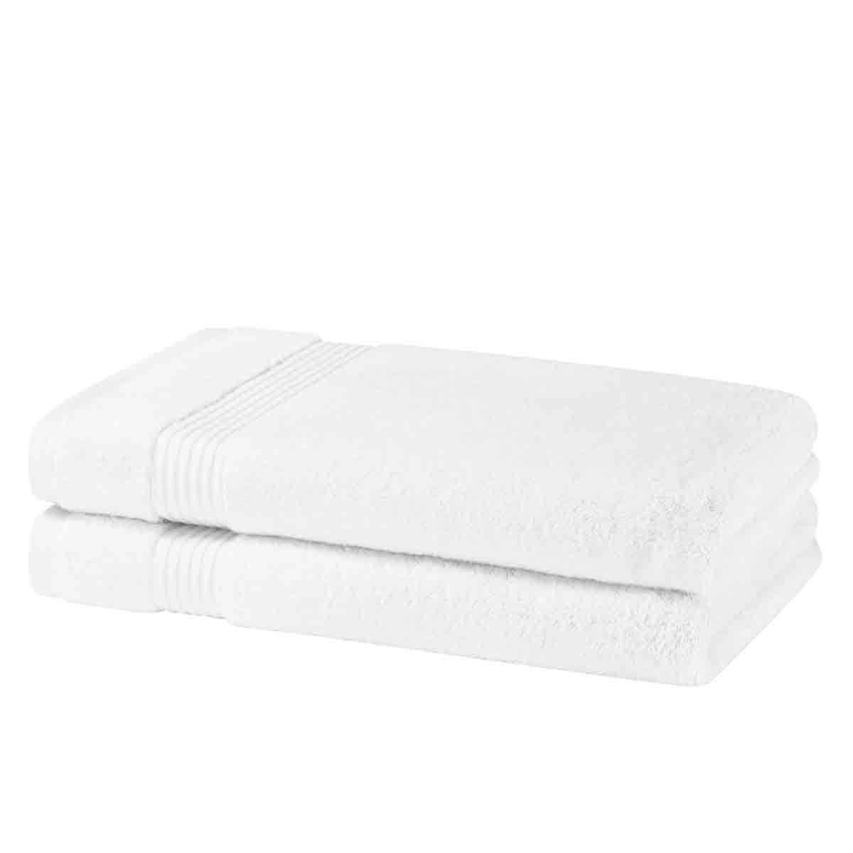 Soft, plush white bath sheet made from 700 GSM bamboo, measuring 97cm x 150cm, featuring a textured band for added detail.