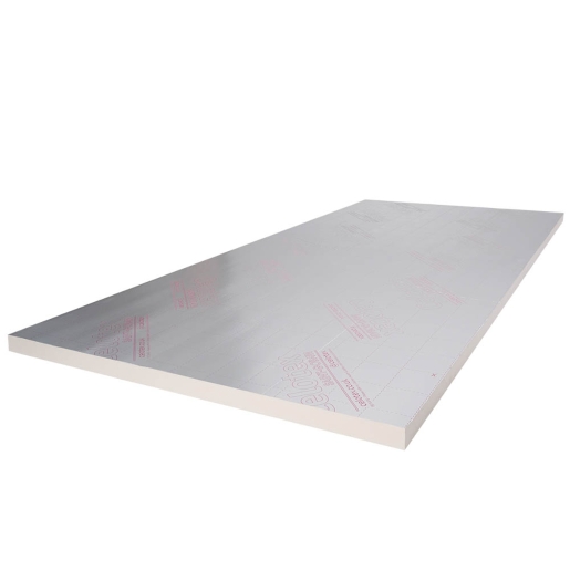 Celotex GA4000 insulation board, measuring 70mm x 2400mm x 1200mm, features a smooth, reflective silver foil surface with a white foam backing.