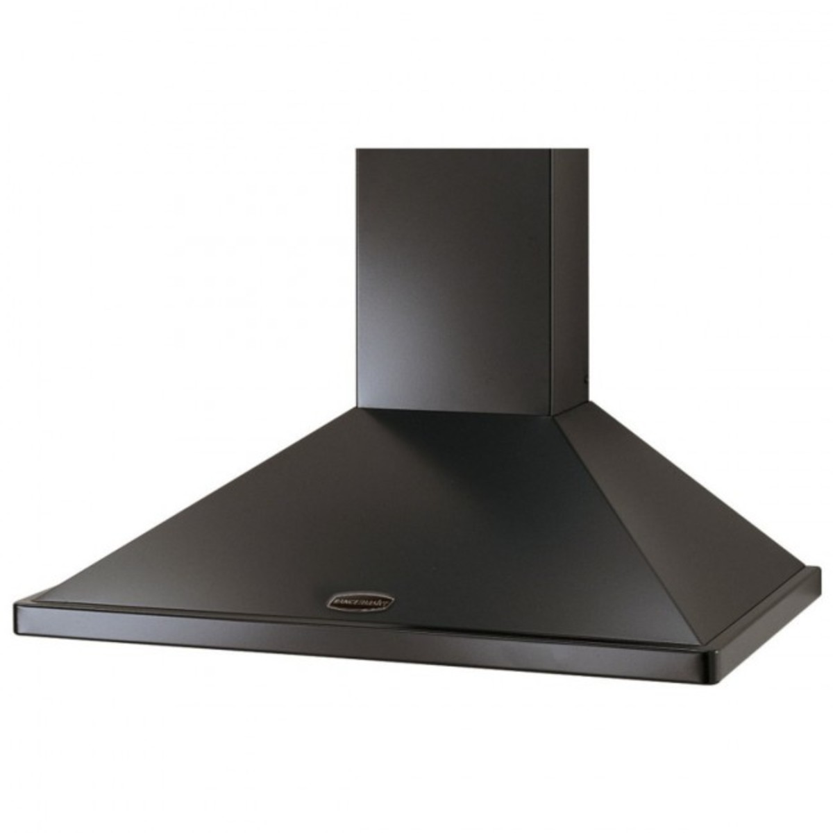 Black 70cm hob hood with a sleek, angular design, featuring a stainless steel chimney and a smooth, matte finish, ideal for modern kitchens.