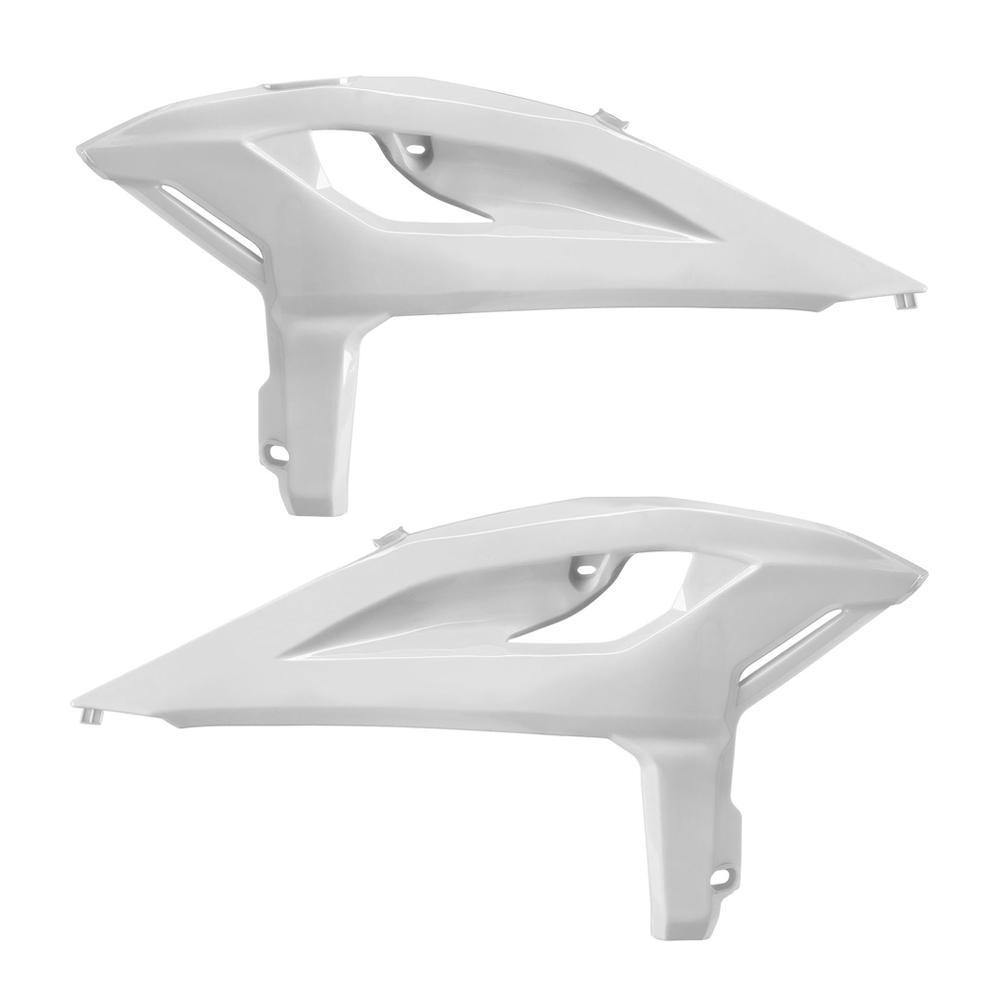White plastic radiator scoops designed for Beta 125-300 RR & X-Pro, 350-480 RR & X-Pro models, featuring a sleek aerodynamic shape and cutouts for airflow.