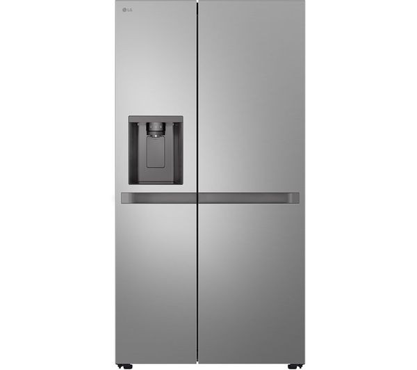 Silver LG GSLC40PYPE 641L NatureFRESH American fridge freezer features a sleek design with a water dispenser, double doors, and a modern stainless steel finish.