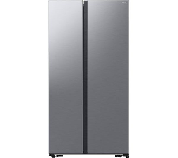 Samsung Bespoke AI Side-by-Side Refrigerator in Gentle Silver Matt, featuring a sleek stainless steel finish and spacious 583L capacity with modern design elements.