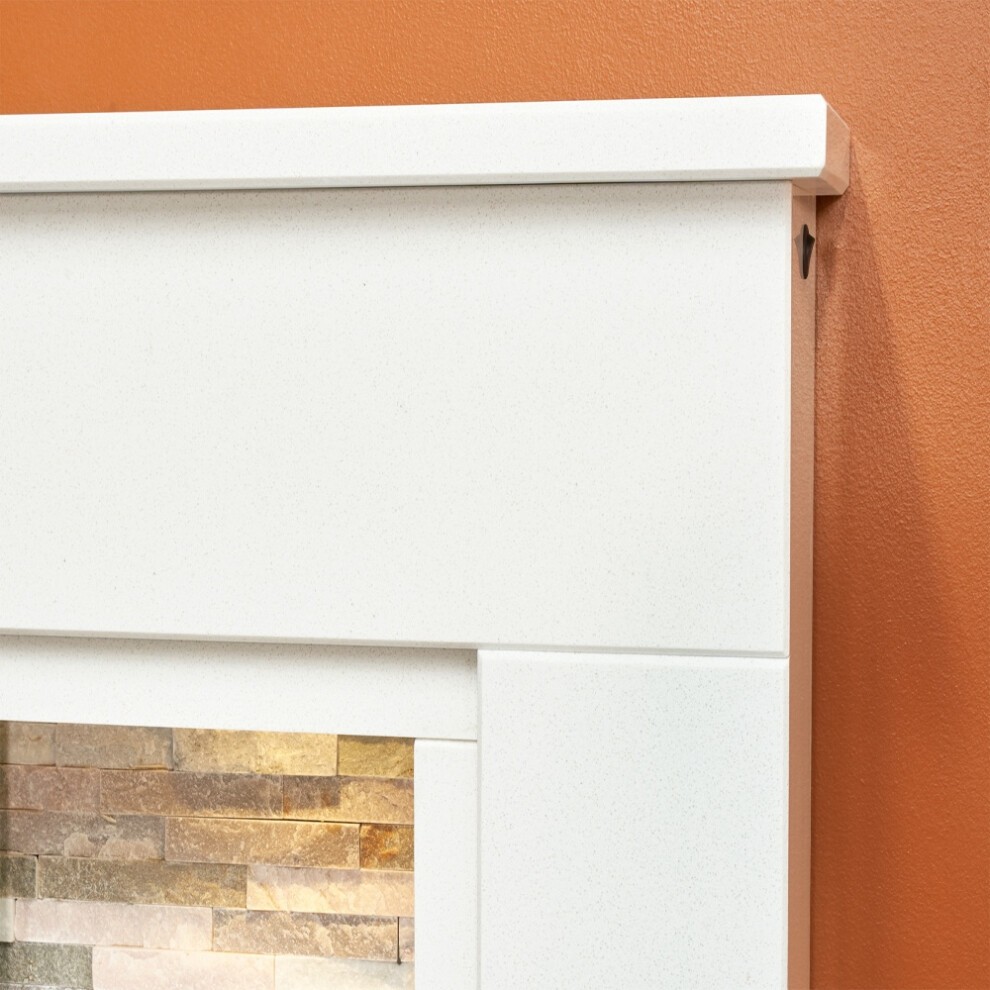 Acantha Amalfi White Marble and Black Fireplace with Downlights and Aviemore Electric Stove 48 inch - image 3
