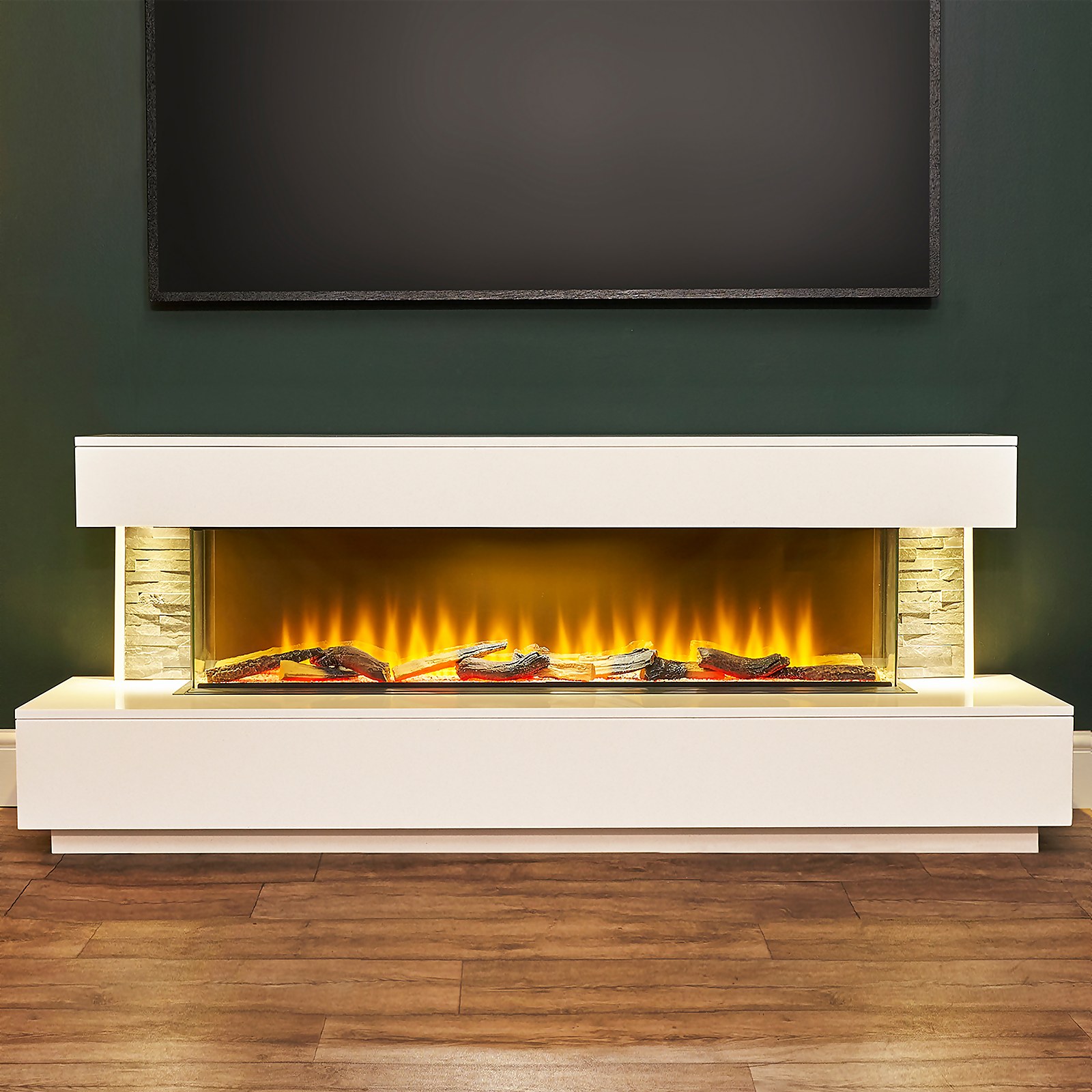 Acantha Aspen White Marble and Slate Fireplace Suite with Downlights 69 inch - image 2