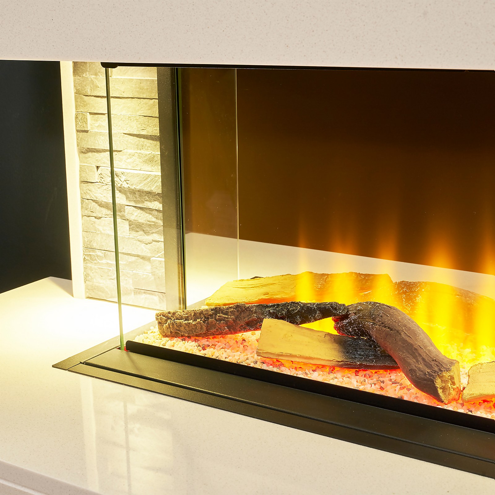 Acantha Aspen White Marble and Slate Fireplace Suite with Downlights 69 inch - image 3