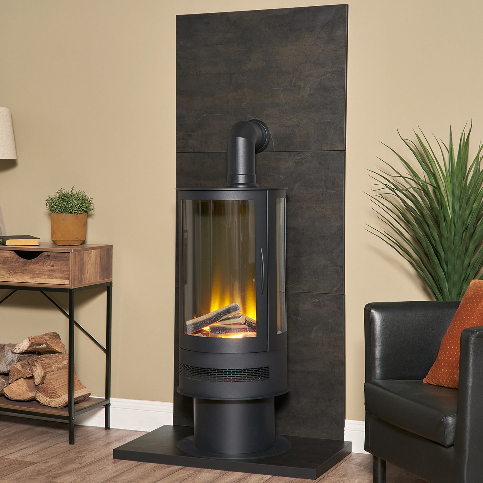 Acantha Charcoal Grey Orbit Cylinder Electric Stove with Black Angled Stove Pipe - image 2