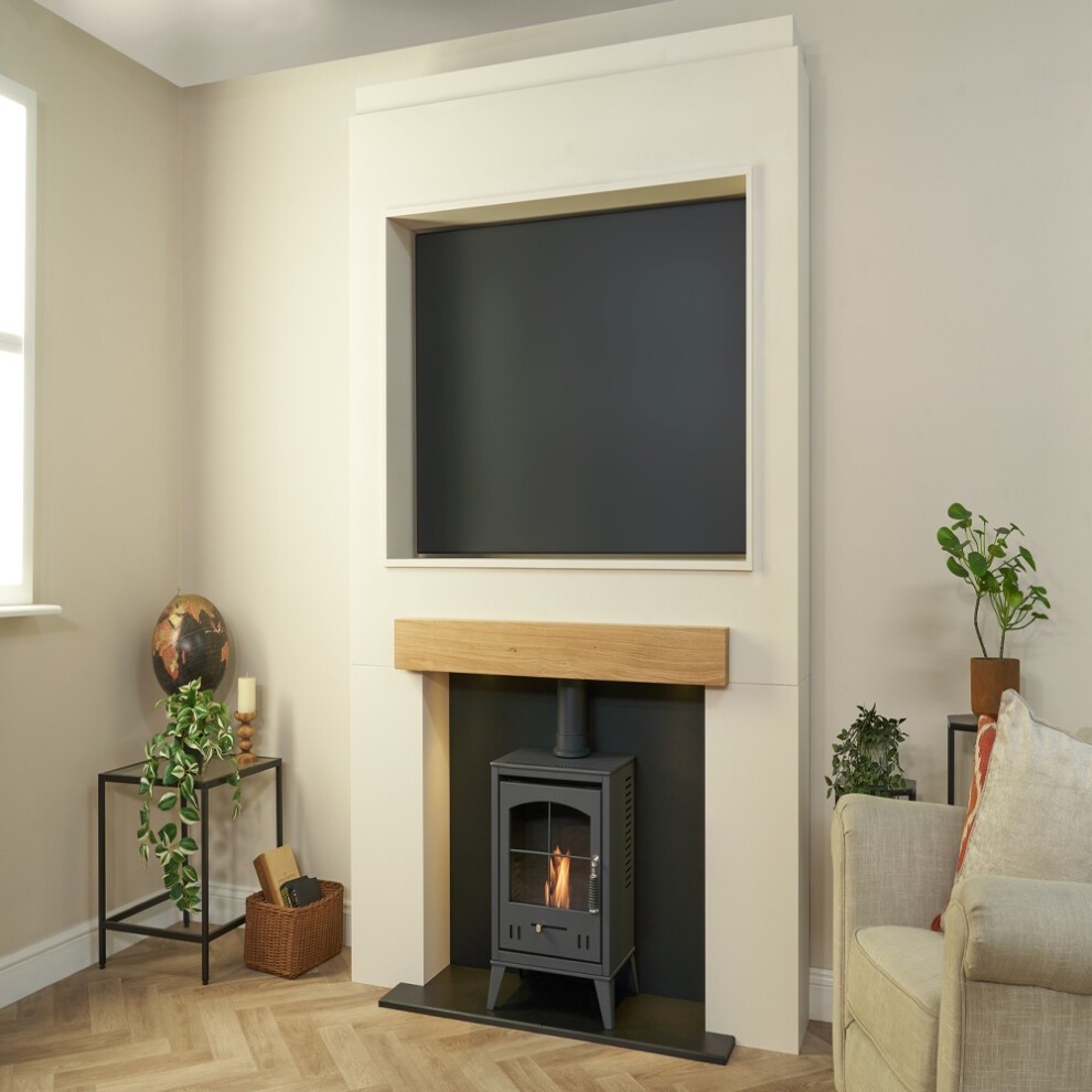 Acantha Charcoal Grey Pre-Built Stove Media Wall 2 with OKO S2 Bio Ethanol Stove and TV Recess - image 5