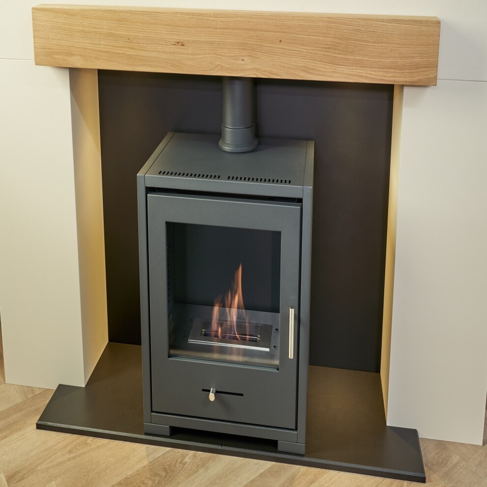 Acantha Pre-Built Stove Media Wall 2 with OKO Charcoal Grey S3 Bio Ethanol Stove 65 inch - image 2