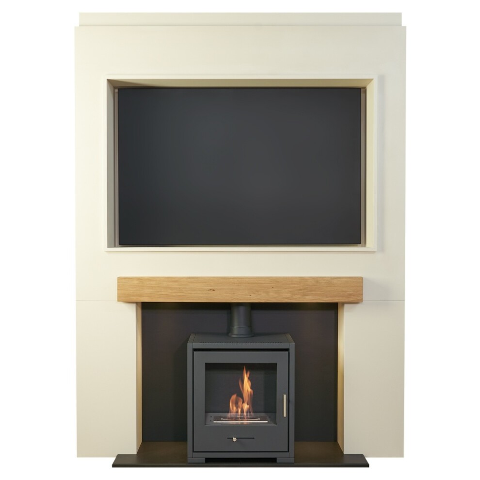 Acantha Pre-Built Stove Media Wall 2 with OKO Charcoal Grey S3 Bio Ethanol Stove 65 inch - image 3