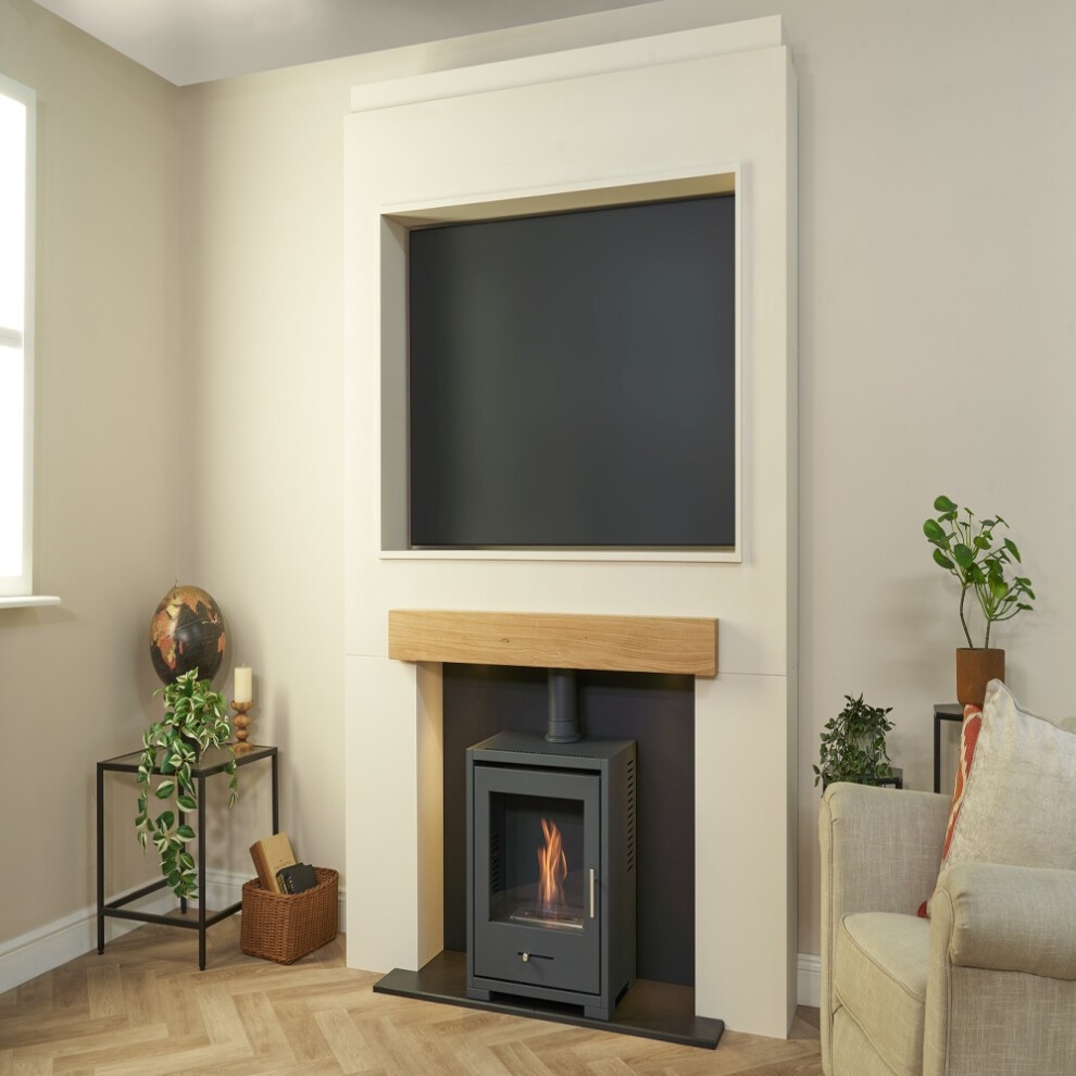 Acantha Pre-Built Stove Media Wall 2 with OKO Charcoal Grey S3 Bio Ethanol Stove 65 inch - image 4