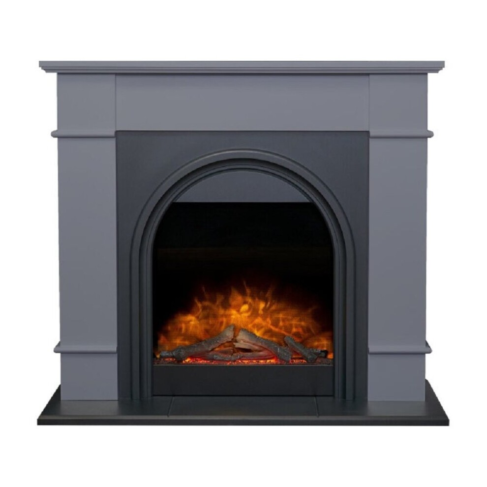 Grey and charcoal grey electric fireplace suite with a classic arch design, featuring realistic flame effects and a sleek, modern finish, measuring 44 inches.