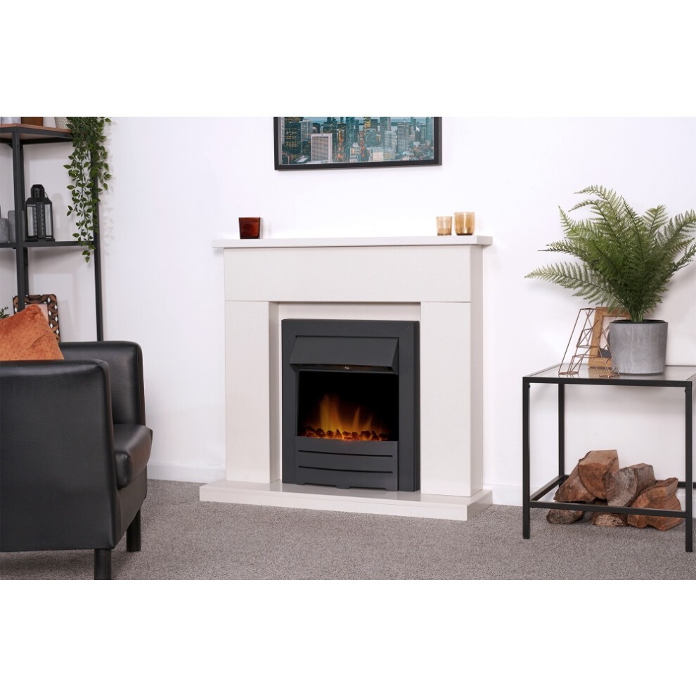 Adam Lomond White Marble and Black Fireplace with Colorado Electric Fire 39 inch - image 2