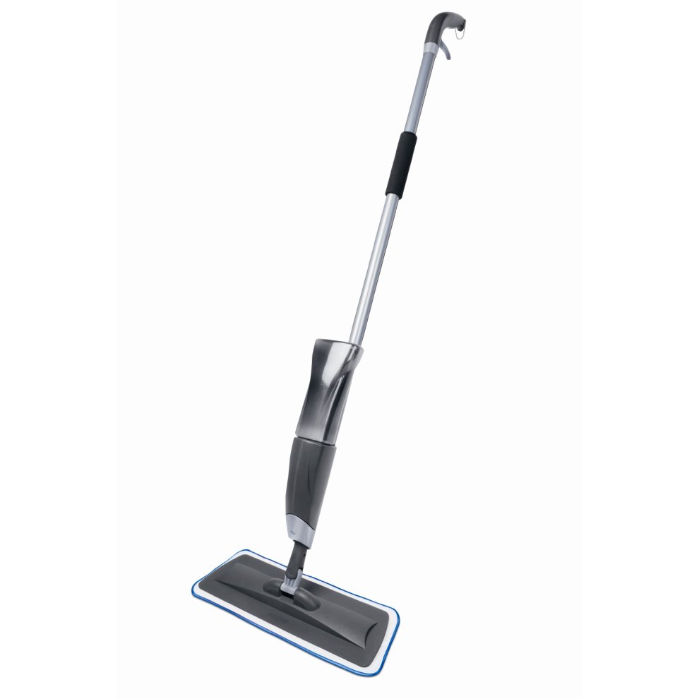 Grey Addis Spray Mop features a sleek design with a silver handle, a black grip, and a rectangular cleaning head, ideal for efficient floor cleaning.