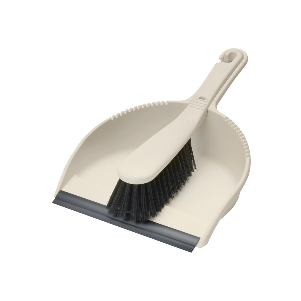 Linen soft dustpan set in light beige with a matching brush, featuring a rubber edge for easy sweeping and a comfortable grip handle.