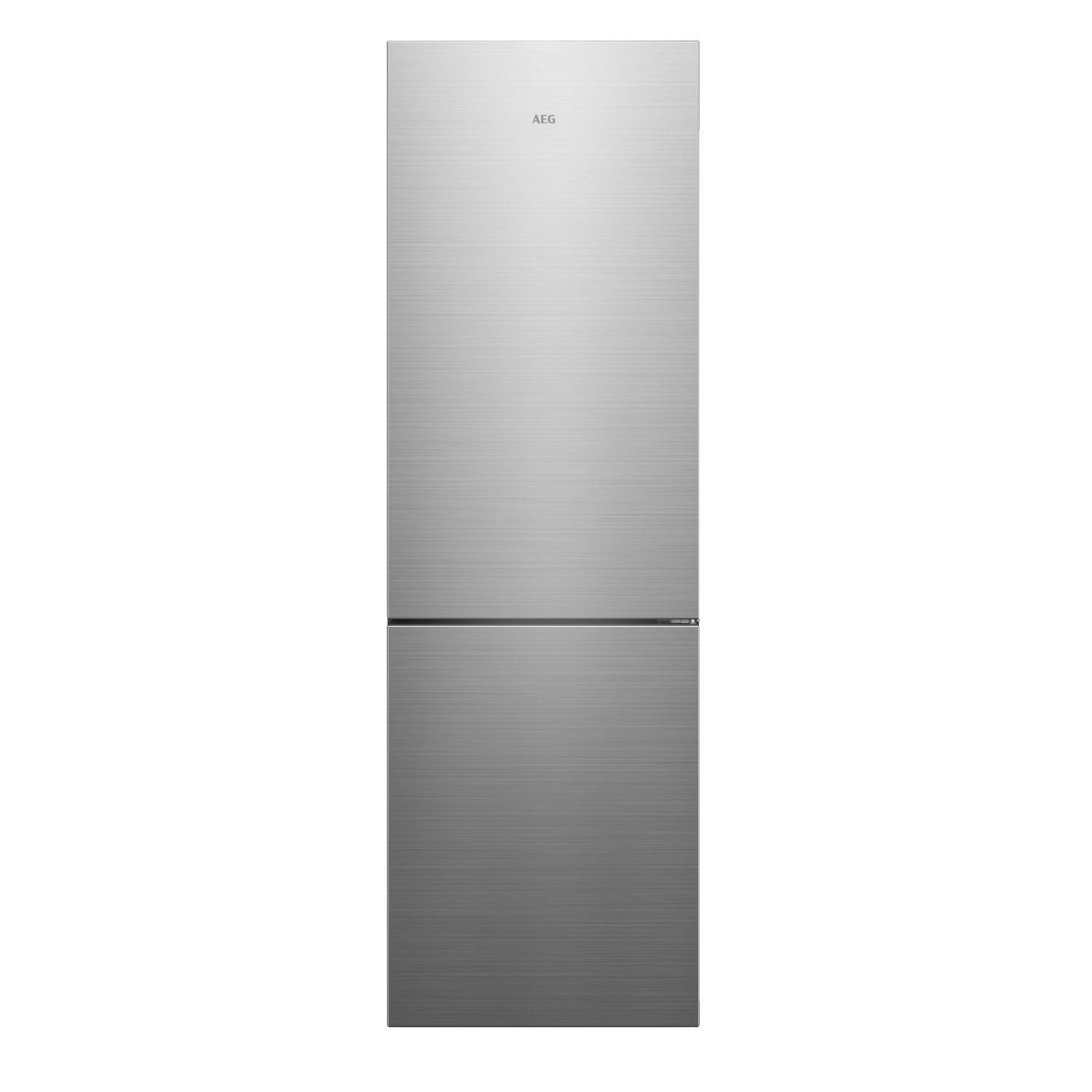 Stainless steel freestanding fridge freezer with a 328-litre capacity, featuring a sleek, brushed finish and a 60/40 split design.