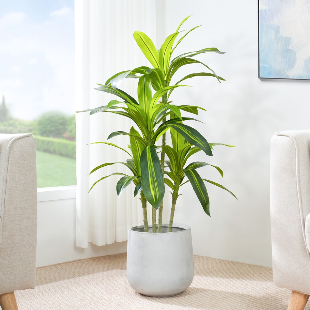 Artificial agave tree plant with vibrant green leaves, set in a modern grey plastic planter pot, standing 120cm tall, enhancing indoor decor.