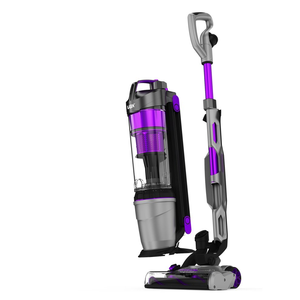 VAX UCUESHV1 Air Lift Steerable Pet Pro Vacuum Cleaner in purple and silver, featuring a transparent dust container, steerable design, and a sleek, modern build.