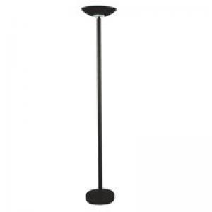 Black steel floor lamp with a height of 185cm, featuring a 35cm diameter head and a weighted base of 31cm, designed for LED use.